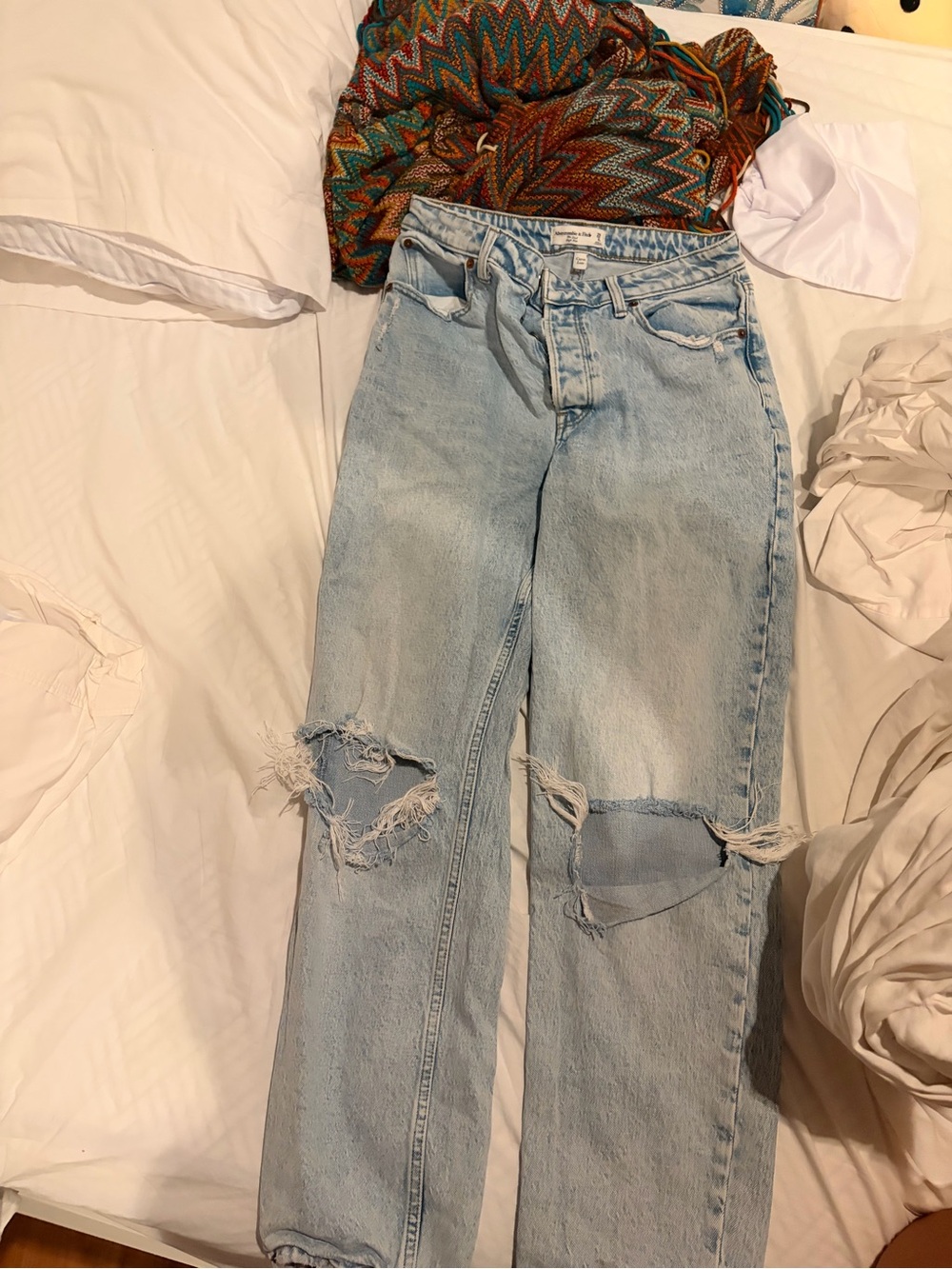 Abercrombie & Fitch Light Blue Distressed Straight Leg Jeans